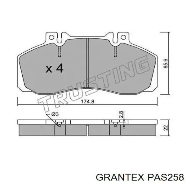 PAS258 Grantex колодки тормозные передние дисковые