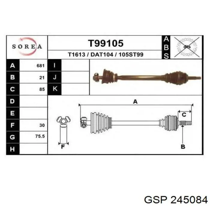 Левая полуось Renault (RVI) 391018299R