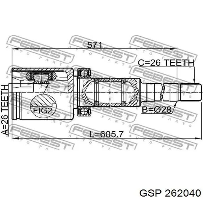 Полуось (привод) передняя правая PNG75400 A.m. Gears