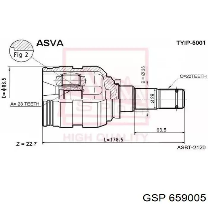 Шарнир угловых скоростей передний левый GSP 659005 цена, от 31.75 USD