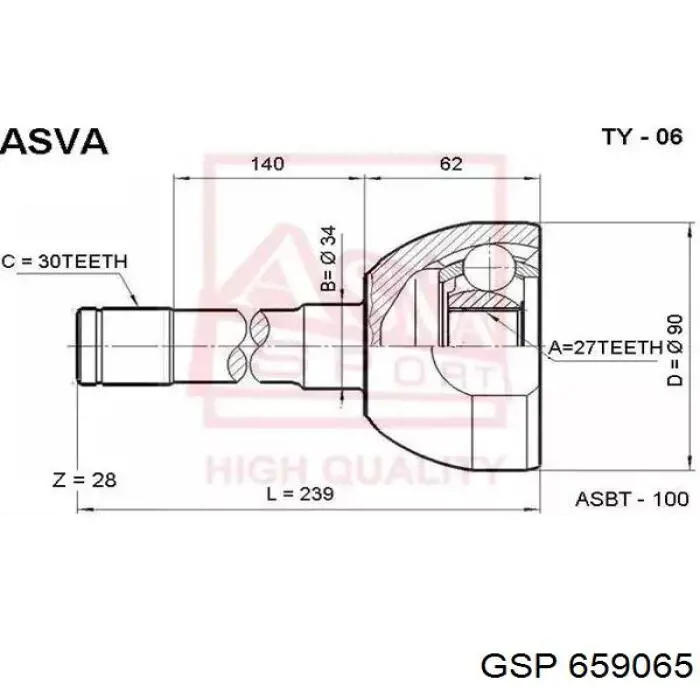TO588 Masuma ШРУС внутренний, передний