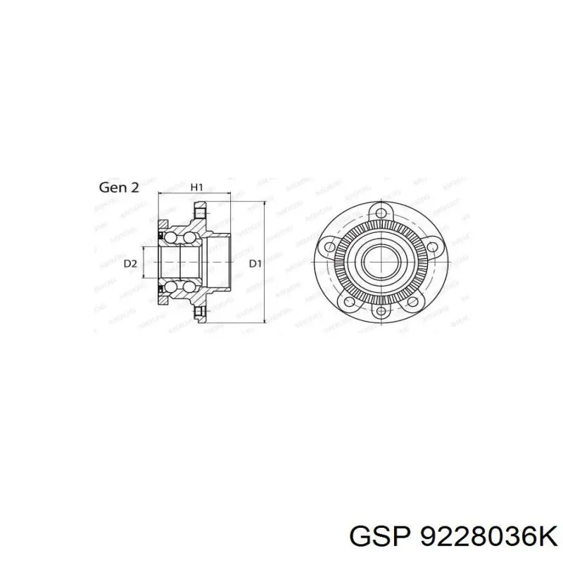 Cubo de rueda trasero 9228036K GSP