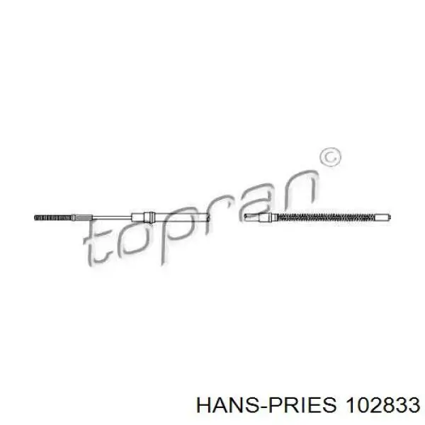 102833 Hans Pries (Topran) трос ручного тормоза задний правый/левый