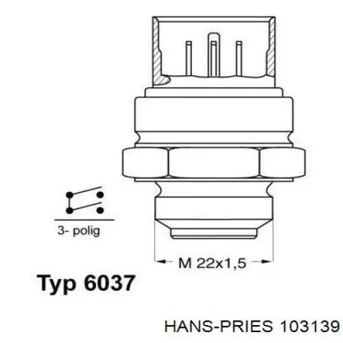 Sensor, temperatura del refrigerante (encendido el ventilador del radiador) 103139 Hans Pries (Topran)