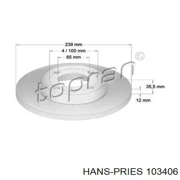 Передние тормозные диски 103406 Hans Pries (Topran)