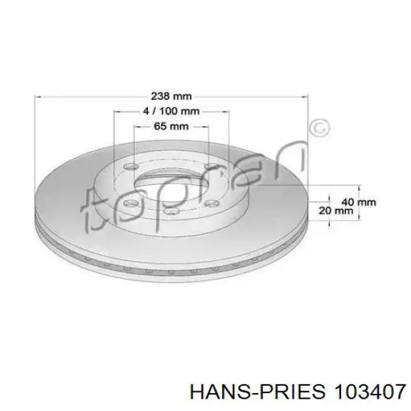 Передние тормозные диски 103407 Hans Pries (Topran)