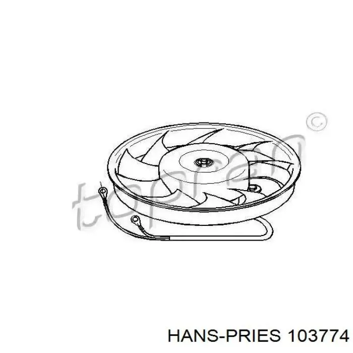 Электровентилятор охлаждения в сборе (мотор+крыльчатка) правый 103774 Hans Pries (Topran)
