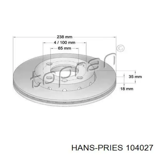 104 027 Hans Pries (Topran) диск тормозной передний