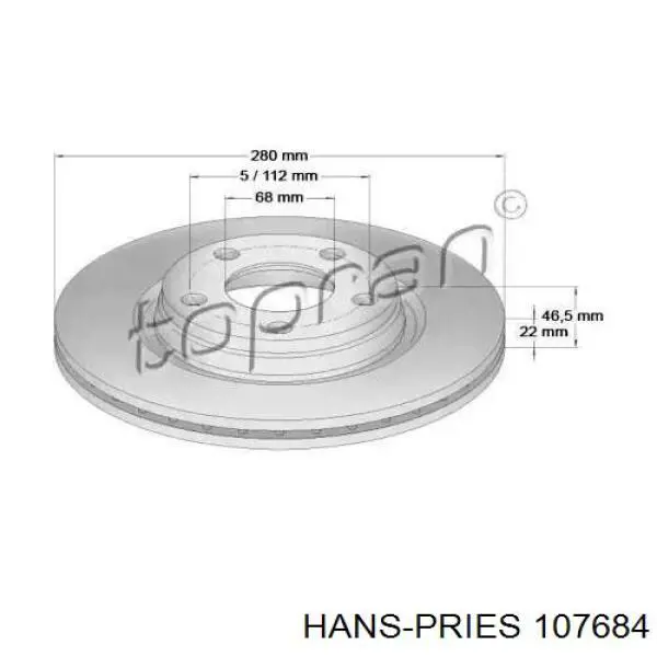 107684 Hans Pries (Topran) диск тормозной передний