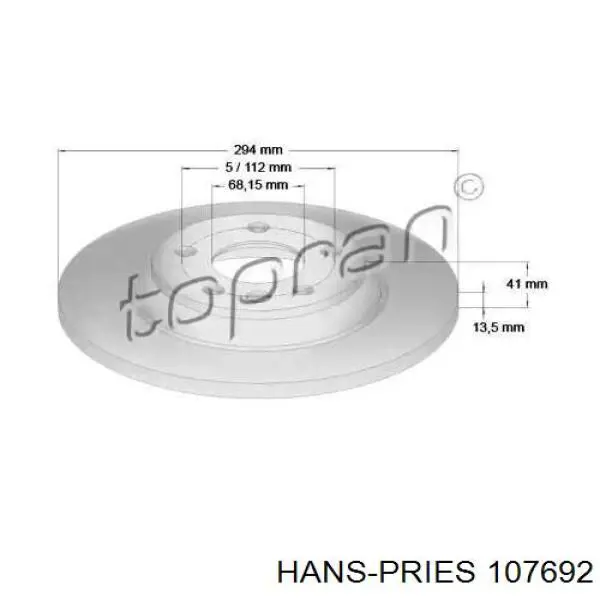 Задний тормозной диск Hans Pries (Topran) 107692 цена, от 27.37 USD