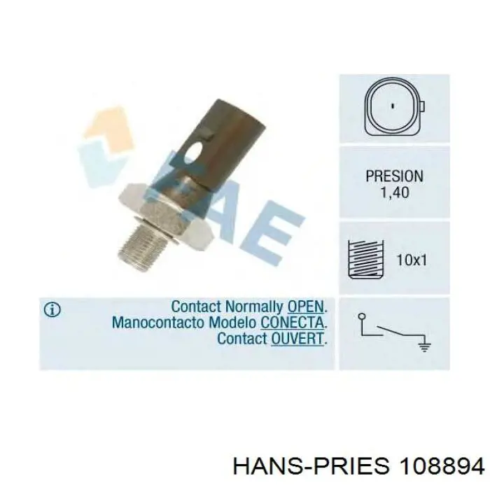 Датчик тиску масла 108894 Hans Pries (Topran)