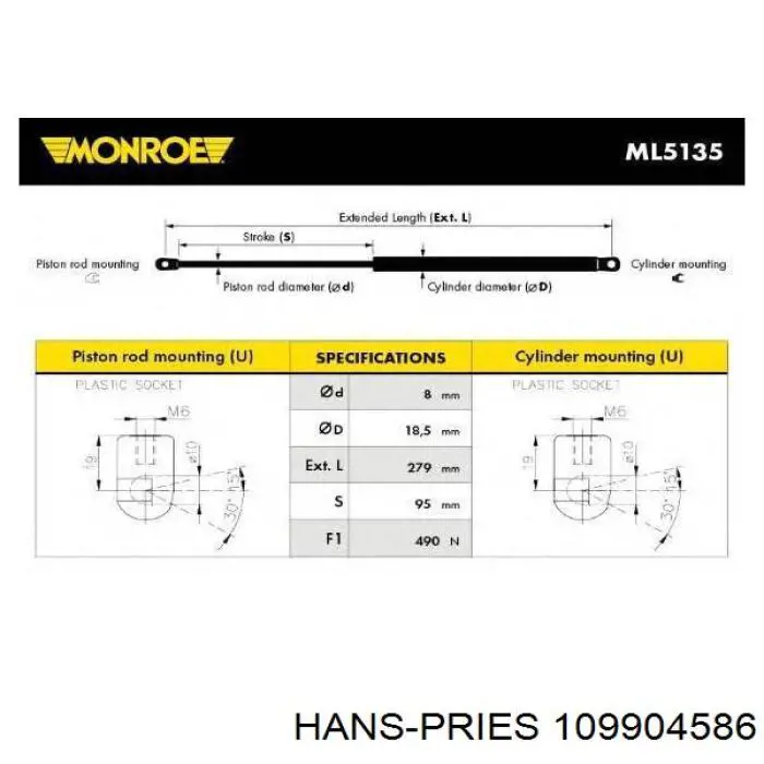 Амортизатор багажника 109904586 Hans Pries (Topran)