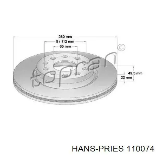 Передние тормозные диски 110074 Hans Pries (Topran)