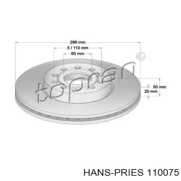 Передние тормозные диски 110075 Hans Pries (Topran)