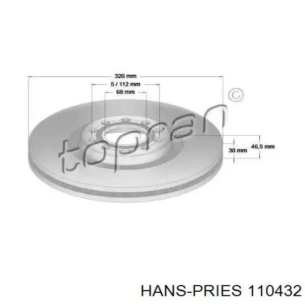 Передние тормозные диски 110432 Hans Pries (Topran)