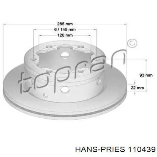 Тормозные диски 110439 Hans Pries (Topran)