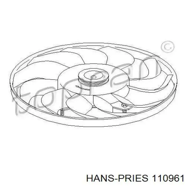 Вентилятор (крыльчатка) радиатора охлаждения правый Hans Pries (Topran) 110961