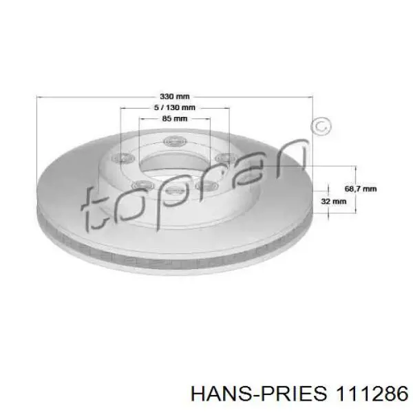 Передние тормозные диски 111286 Hans Pries (Topran)