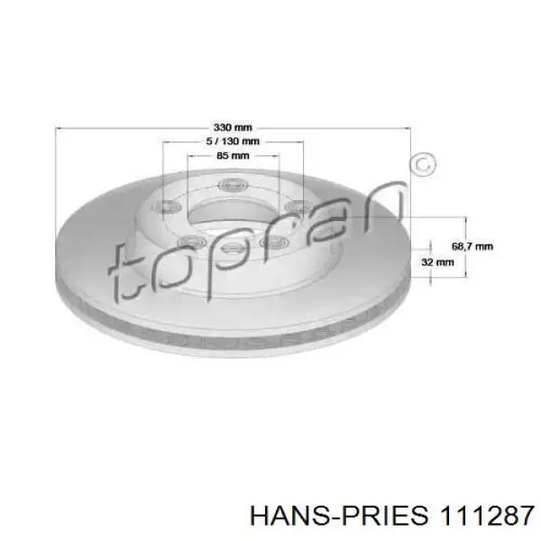 Передние тормозные диски 111287 Hans Pries (Topran)