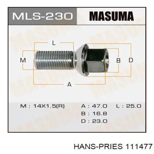 Болт колесный  Hans Pries (Topran) 111477 цена, от 1.49 USD
