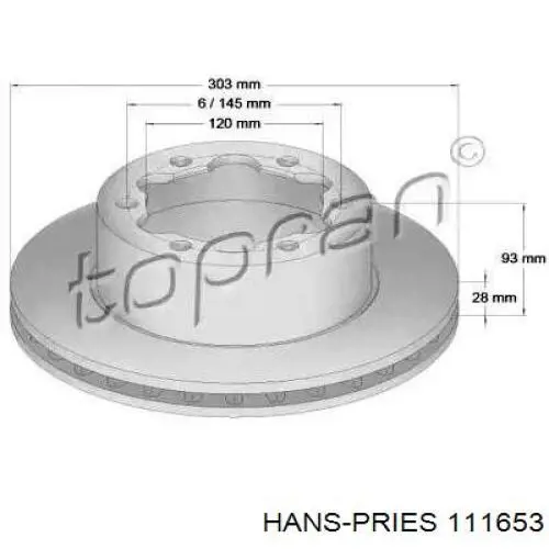 Тормозные диски 111653 Hans Pries (Topran)