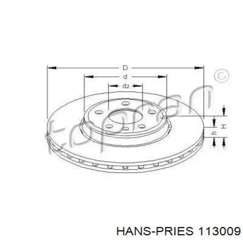 Передние тормозные диски 113009 Hans Pries (Topran)