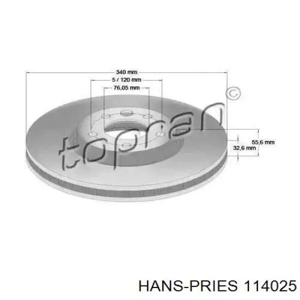 Передние тормозные диски 114025 Hans Pries (Topran)