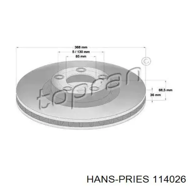 Передние тормозные диски 114026 Hans Pries (Topran)