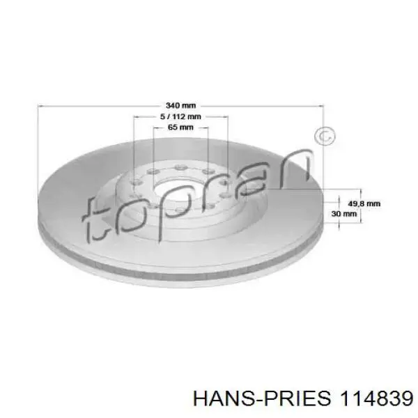 Передние тормозные диски 114839 Hans Pries (Topran)