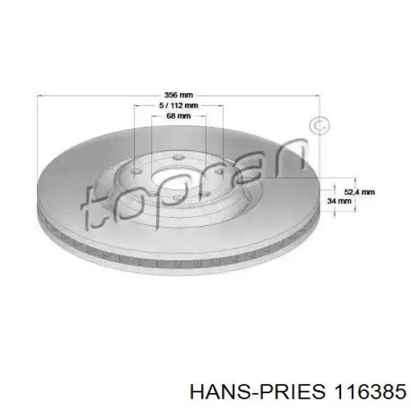 Передние тормозные диски 116385 Hans Pries (Topran)