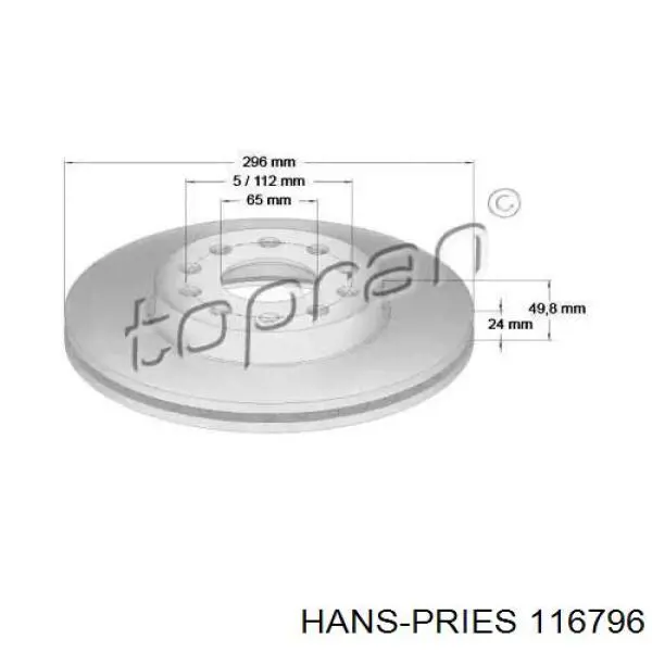 116 796 Hans Pries (Topran) disco do freio dianteiro