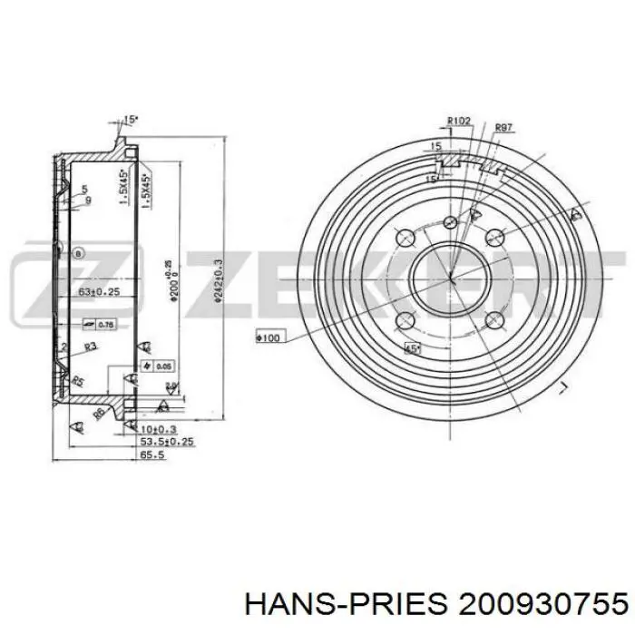 Тормозной барабан 200930755 Hans Pries (Topran)