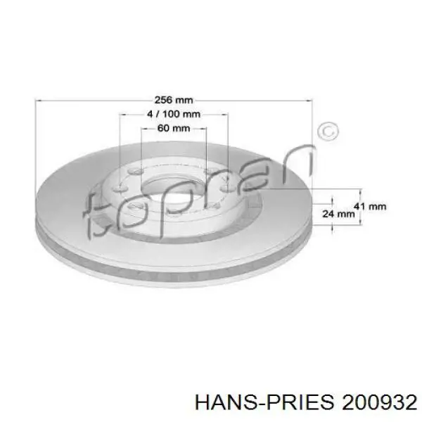 200932 Hans Pries (Topran) диск тормозной передний