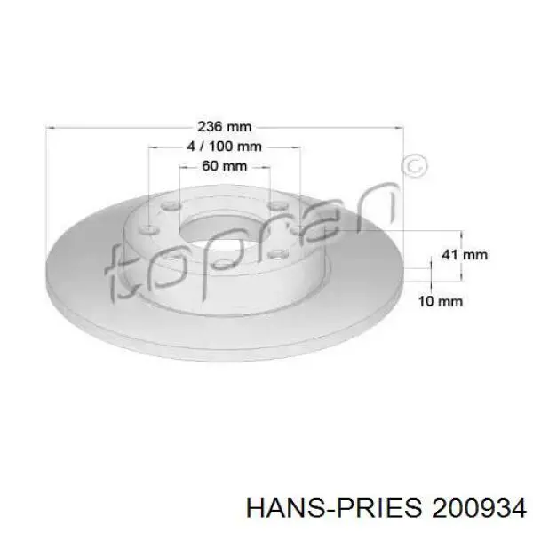 Передние тормозные диски 200934 Hans Pries (Topran)