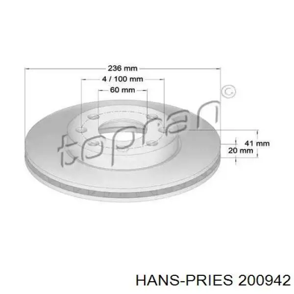 Передние тормозные диски 200942 Hans Pries (Topran)