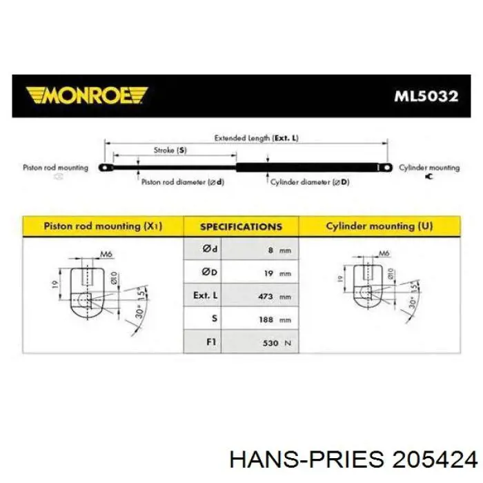 Амортизатор задней двери Hans Pries (Topran) 205424 цена, от 9.37 USD