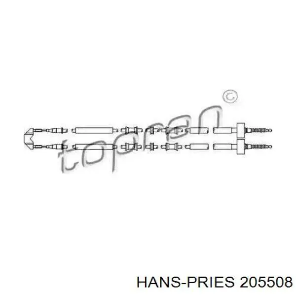 205508 Hans Pries (Topran) трос ручного тормоза задний правый/левый