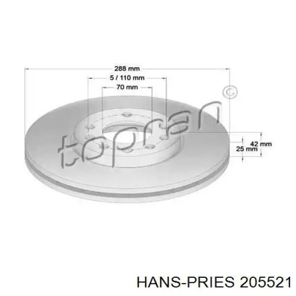 205521 Hans Pries (Topran) Диск тормозной передний
