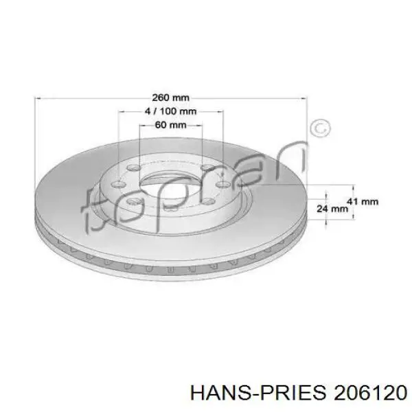 Передние тормозные диски 206120 Hans Pries (Topran)