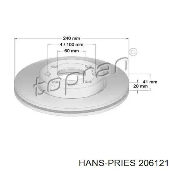 Передние тормозные диски 206121 Hans Pries (Topran)