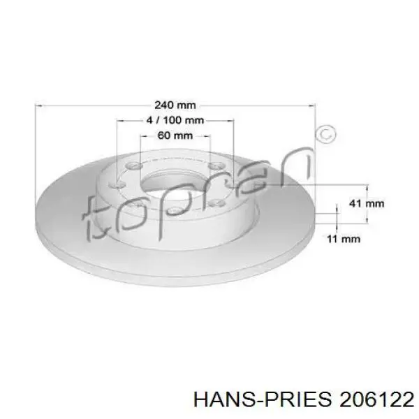 Передние тормозные диски 206122 Hans Pries (Topran)