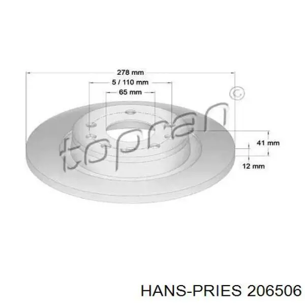 Тормозные диски 206506 Hans Pries (Topran)