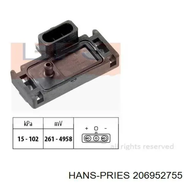 Датчик абсолютного давления в коллекторе Hans Pries (Topran) 206952755 цена, от 27.26 USD