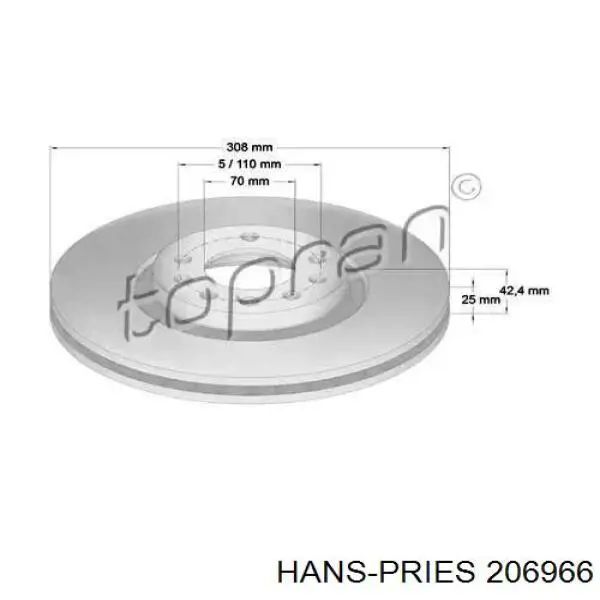 Передние тормозные диски 206966 Hans Pries (Topran)