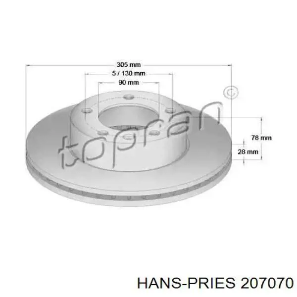 Передние тормозные диски 207070 Hans Pries (Topran)