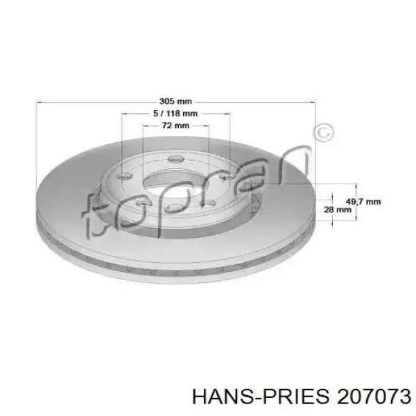 Передние тормозные диски 207073 Hans Pries (Topran)