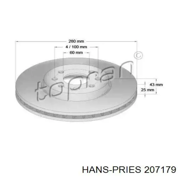 Передние тормозные диски 207179 Hans Pries (Topran)