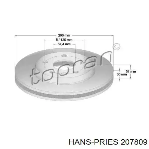 Передние тормозные диски 207809 Hans Pries (Topran)