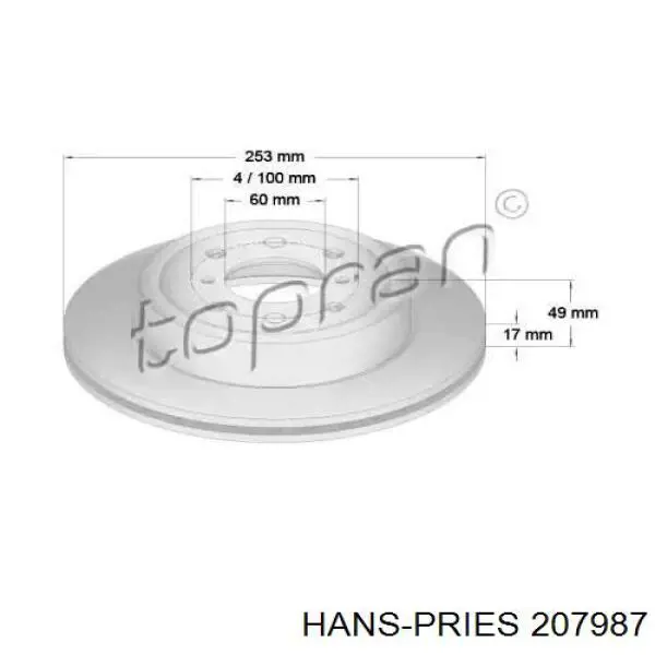 Передние тормозные диски 207987 Hans Pries (Topran)