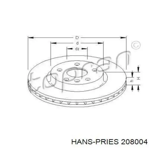 Передние тормозные диски 208004 Hans Pries (Topran)